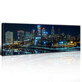 Philadelphia Skyline Wall Art Canvas Prints Night Cityscape Blue 14x48 with Frame - Blue Night Schuylkill River