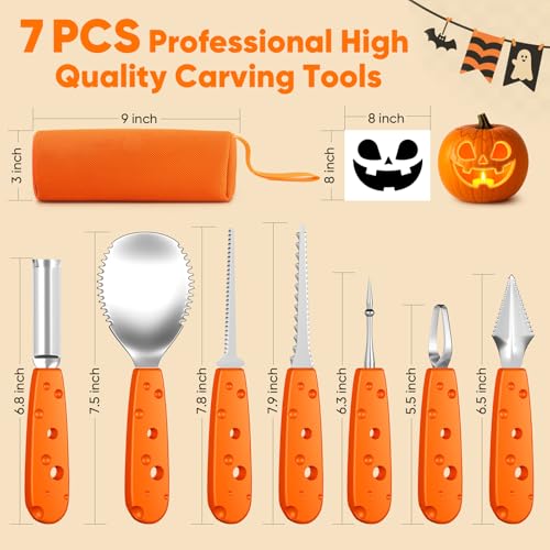 22-Piece Stainless Steel Pumpkin Carving Kit with Stencils & Storage Bag - Halloween DIY Tools