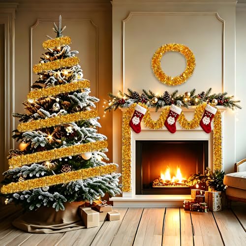 Gold Tinsel Garland 50FT Christmas Tree Decorations Holiday Party Decor