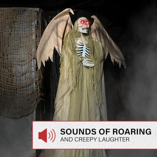 66-Inch Animated Reaper with Wings - Life-Size Halloween Animatronic for Indoor Outdoor Decor