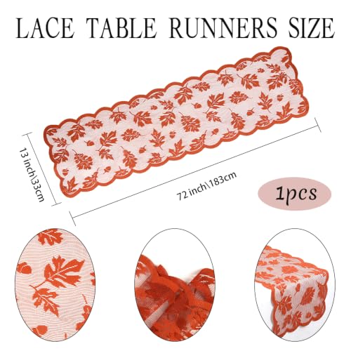 Fall Thanksgiving Leaves Lace Table Runner - 13x72 Inch, Orange, Fall Decor - Fall-1PCS