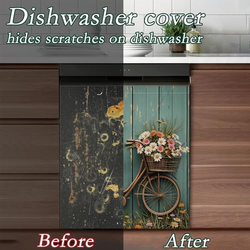 Retro Bike Dishwasher Magnet Cover - 23x26 Inch Kitchen Decor, Waterproof Magnet