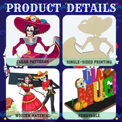 8Pcs Dia De Los Muertos Wooden Table Sign Decorations for Day of the Dead