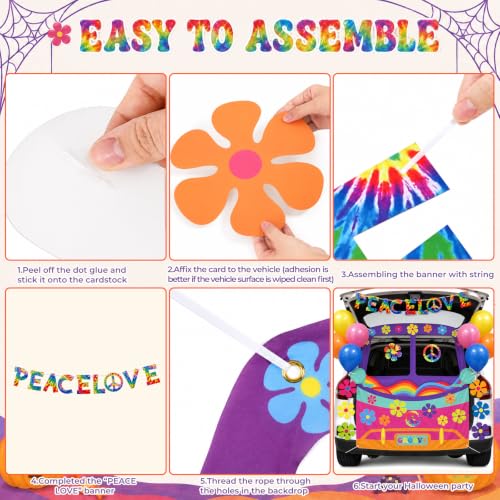 Hippie Trunk or Treat Car Decoration Kit with Tie Dye Peace Banner - 26 Variation