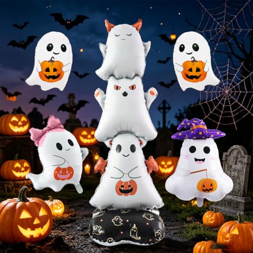 Halloween Ghost Foil Balloons Set - White Spooky Party Decorations