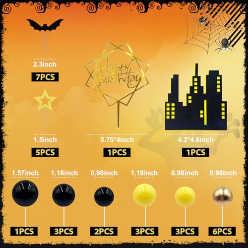 Halloween Bat Cake Toppers Set - Glitter Bats, Stars & Ball Picks for Birthday & Party Decorations