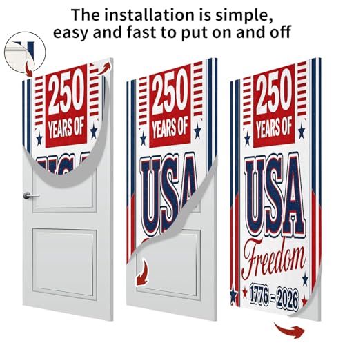 Christmas Door Cover 35x78 Inches Elastic Waterproof Front Door Protector - 250 Years Freedom Variation