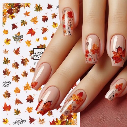 Fall Nail Stickers for Nail Art Maple Leaf Decals 6PCS Autumn Leaves Deer Design - Fall-03