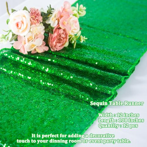 Green Sequin Table Runner 12x108 Inches Pack of 12 - Elegant Holiday & Party Decor