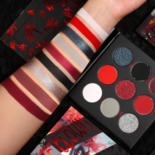 Afflano Red Eyeshadow Palette - Gothic Black & Red Makeup, Metallic & Glitter Shades