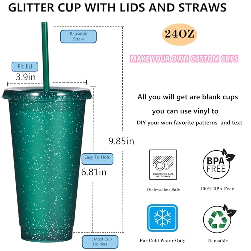 Reusable 24oz Plastic Tumblers with Lids & Straws - Glitter 15 Pack - Party & Travel Drinkware