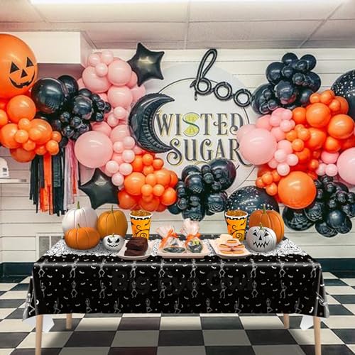 Disposable Halloween Skeleton Skull Tablecloth Pack of 3 - Black Vinyl Party Cover