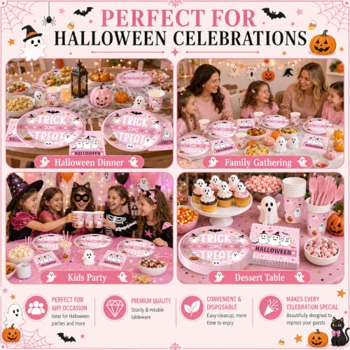 Halloween Ghost Paper Plates and Napkins Set - Classic Trick or Treat Design