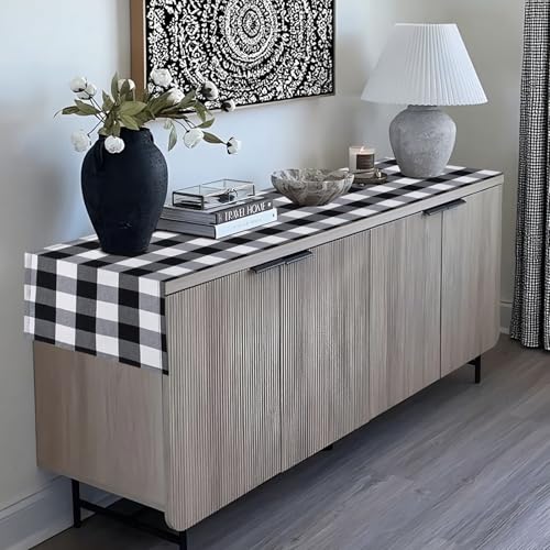 Black and White Gingham Table Runner 72 Inches - Rustic Farmhouse Home Decor