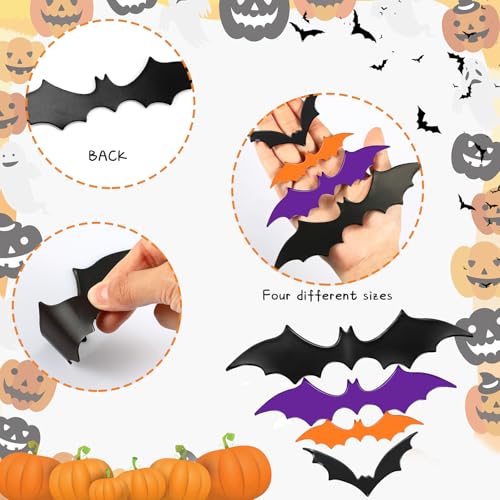 Halloween Bat Magnets Set - 15 Pieces in Black, Purple, Orange - 4 Sizes, 3D Decorations