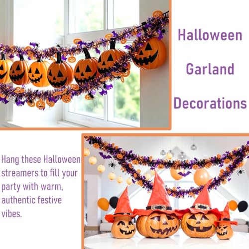 Halloween Garland Decorations - 52Ft Pumpkin Bat Spider Festive String Banner
