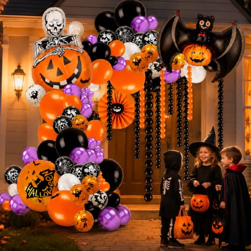 Black Halloween Balloon Arch Kit with Bat Skull Ghost Balloons - 209Pcs