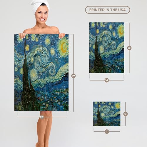 3D Rose 15 x 22 Inch Microfiber Cotton Towel - Starry Night Van Gogh Design - Hand & Sports Use