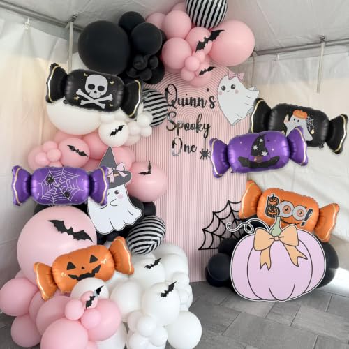 Halloween Candy Foil Balloons Set - 6 Large Ghost Pumpkin Spooky Decorations