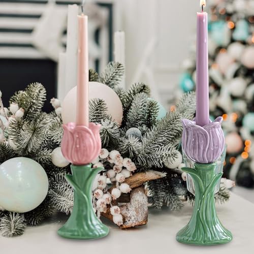 Purple Ceramic Candle Holder for Taper Candles, Incense & Decor
