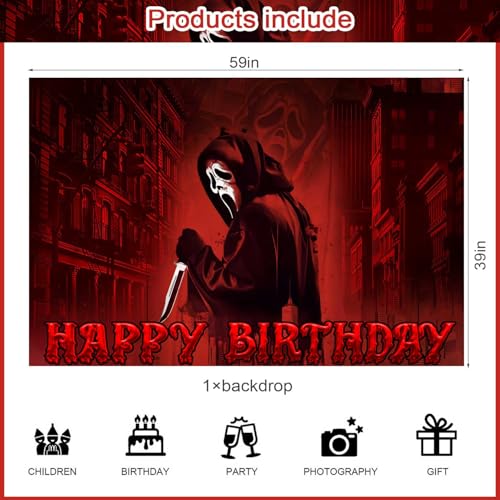 Scream Movie Party Decorations Kit with Banner, Cake Topper, Cupcake Toppers & Balloons