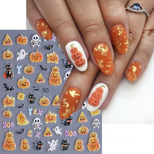 Halloween Ghost Nail Stickers - 3 Sheets Self-Adhesive Pumpkin Spider Web Decals - Variation of THIS listing: 6
