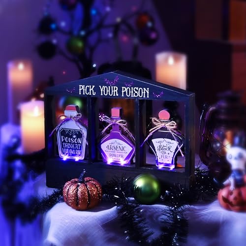 Large Halloween Decor with Purple LED Lights - Pick Your Poison Rustic Sign