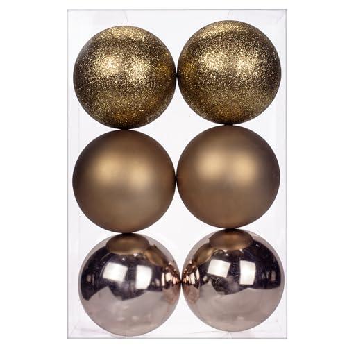 Large Shatterproof Bronze Christmas Balls - 3.94 Inch, 6 Pack Holiday Ornaments