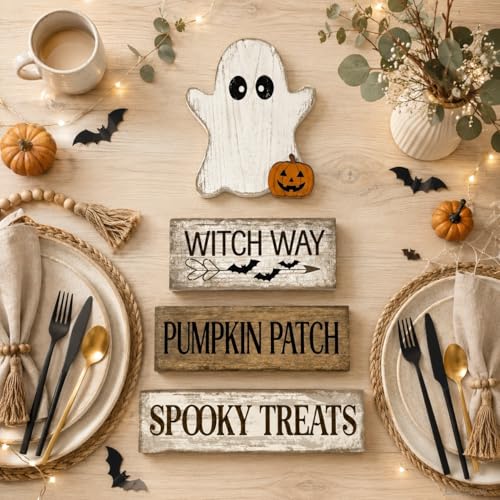 Halloween Ghost Decor Indoor - Witch Variation Farmhouse Tiered Tray Decorations