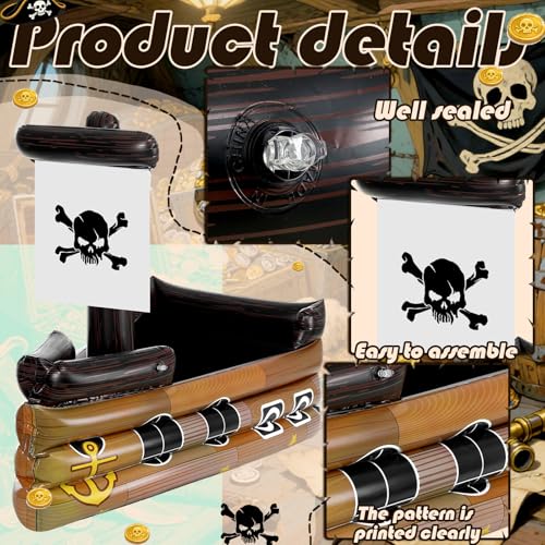 Brown Inflatable Pirate Ship Cooler for Halloween Parties - Vivid