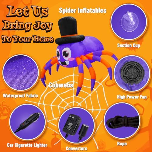 Halloween Trunk or Treat Car Decorations Kit Inflatable Spider with LEDs - Variation of Spider