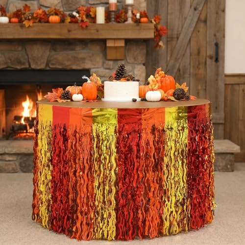 Fall Style Metallic Table Skirts Set - Thanksgiving Party Decorations, 4 Pack