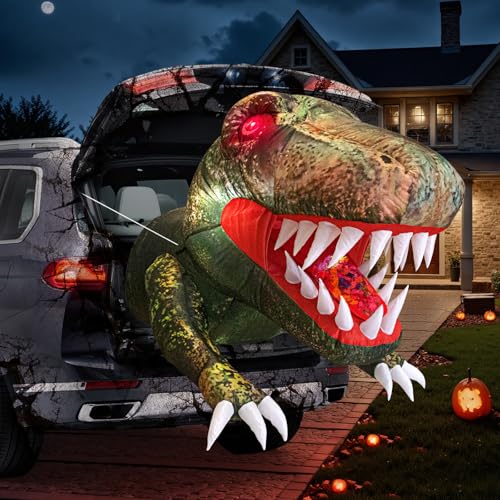 3.8Ft Inflatable Dinosaur Halloween Yard Decoration with LED Eyes & Candy Pocket