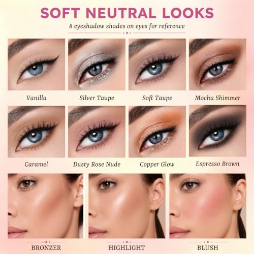 Baked Makeup Palette Set with Blush, Highlighter, Bronzer & Eye Shadows - Travel Friendly