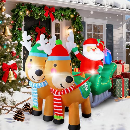 Inflatable Santa Sleigh with Reindeer - 6.7FT Christmas Yard Decor with LED Lights