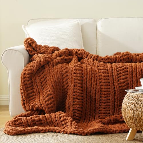 Caramel 50x60 Inch Chunky Knit Throw Blanket for Couch & Bed - Fall Decor