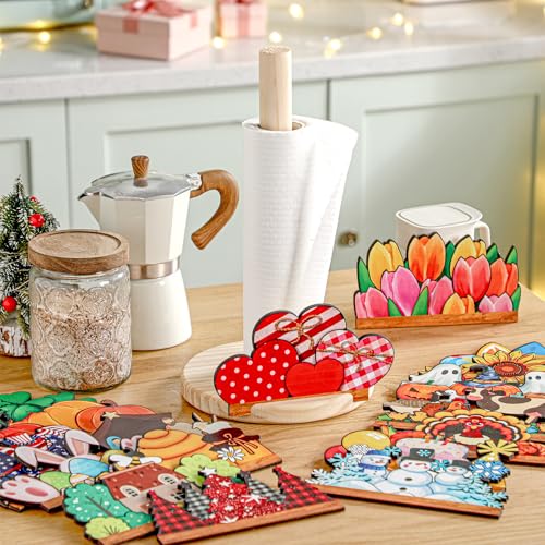 Interchangeable Wooden Paper Towel Holder with Holiday Signs - Classic