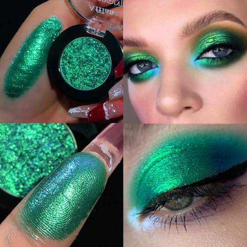 Green Glitter Eyeshadow Palette - Chrome Emerald 28H, Highly Pigmented Metallic Face Makeup