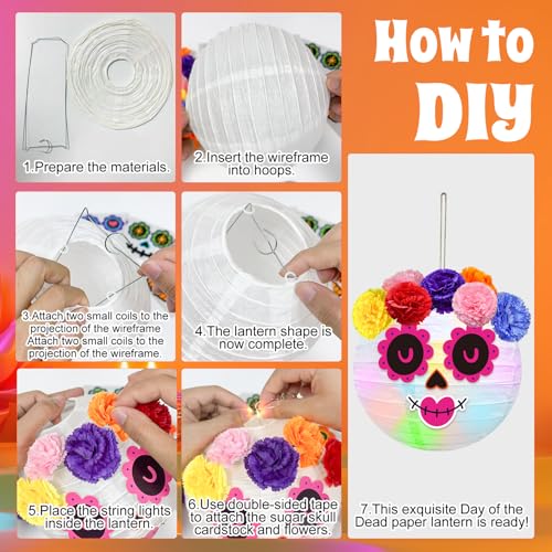 Traditional Day of the Dead Sugar Skull Paper Lantern Craft Kit - 8 Set