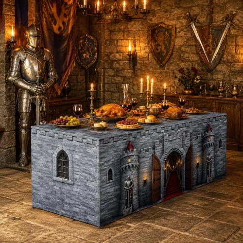 Medieval Castle Tablecloth - 6Ft Knight Castle Party Decor, Washable Fabric