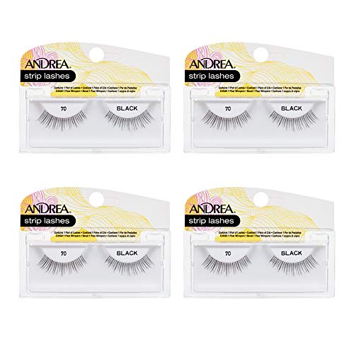 False Eyelashes 70 Flirty Style - Black, Reusable Strip Lashes 4-Pack