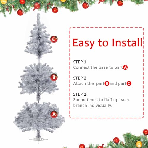 Silver Artificial Christmas Tree 6ft Tinsel Holiday Tree with 550 Tips - Indoor & Outdoor Decor
