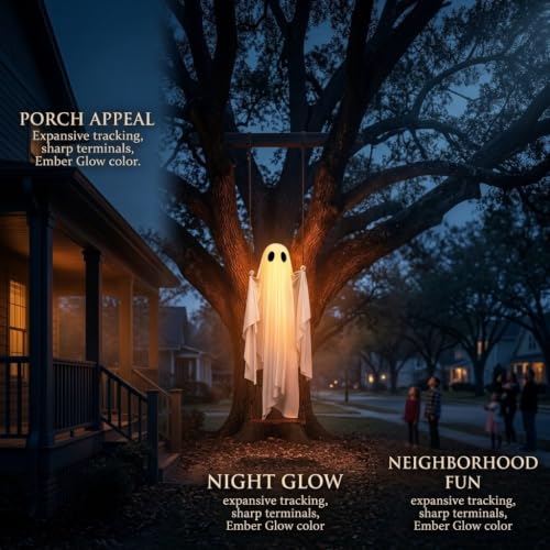 Outdoor Halloween Ghost Decoration - 5 to 13 Ft Adjustable Hanging Inflatable with LED Lights