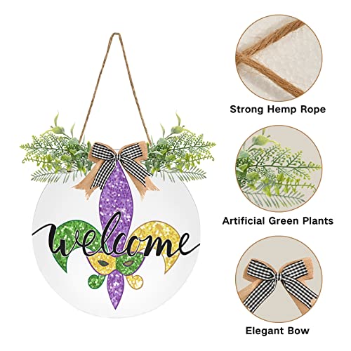 Farmhouse Mardi Gras Fleur De Lis Welcome Sign Wall Decor 12x12 Inches