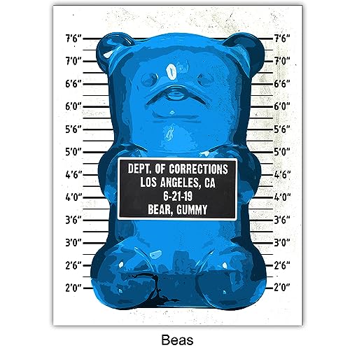 Pop Art Gummy Bear Mugshot Wall Art Print - 11x14 Unframed Poster for Modern Decor - Trendy Home & Office Wall Decoration - Pink & Black Variation