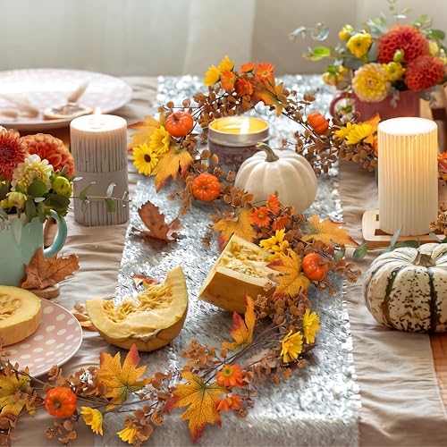 Fall Orange 6ft Fake Maple Leaf Garland for Autumn Thanksgiving Harvest Decor