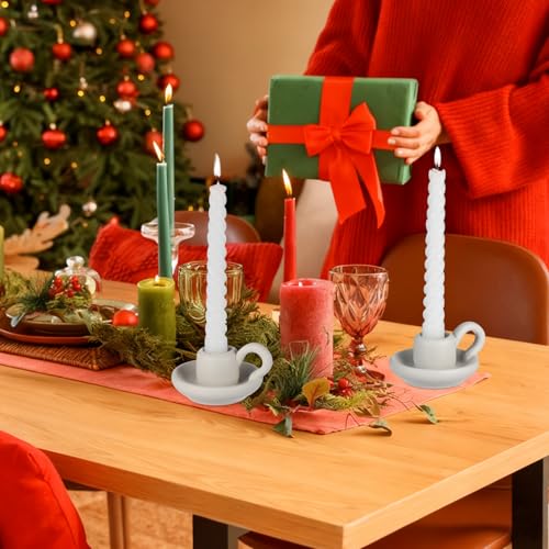 Nordic Ceramic Candle Holder Set with Handle - White Taper Candle Holders for Wedding Holiday Decor - 2PCS