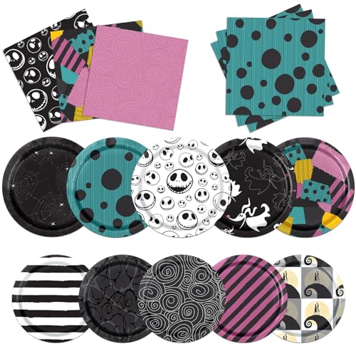 Halloween Party Plates and Napkins Set - Nightmare Theme, 60 Pieces