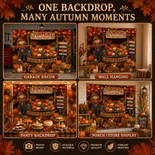 Fall Thanksgiving Garage Door Banner - Autumn Harvest Scarecrow & Pumpkin Decoration - Fall-2