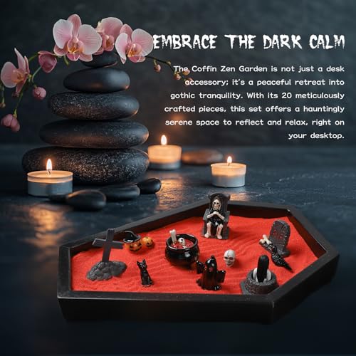 Coffin Zen Garden Kit for Desk Goth Halloween Decor Miniature Witchy Figurines